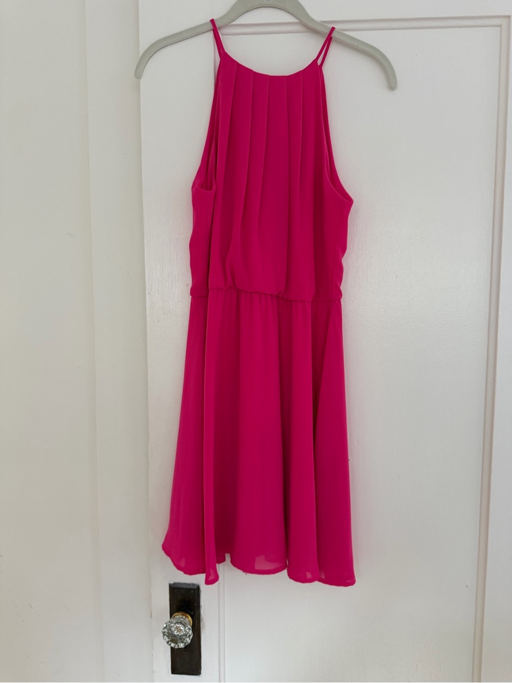 Lush Fuchsia Pleated Halter Girls Casual Dress